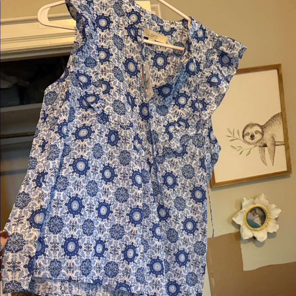 LOFT Blue and White Floral Blouse